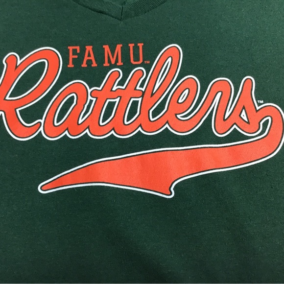 FAMU Florida A&M University Rattlers Green Women’s V-Neck T-shirt Size 12-14 (L) - Picture 3 of 5